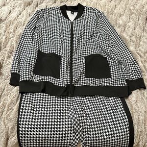 SHEIN Monochrome Houndstooth Zip-Up Jacket